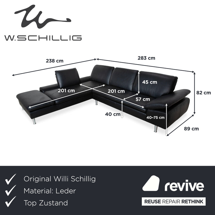 Willi Schillig Loop Leder Ecksofa Schwarz manuelle Funktion Sofa Couch