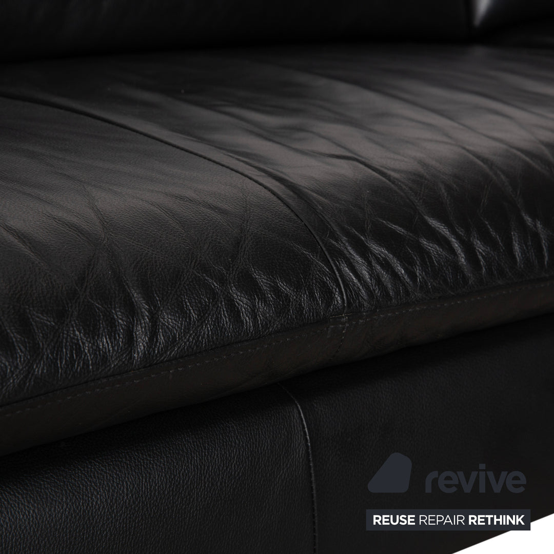 Canapé d'angle en cuir bouclé noir Willi Schillig, canapé à réglage manuel