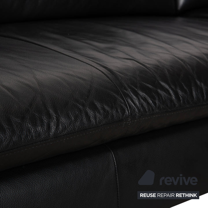 Canapé d'angle en cuir bouclé noir Willi Schillig, canapé à réglage manuel