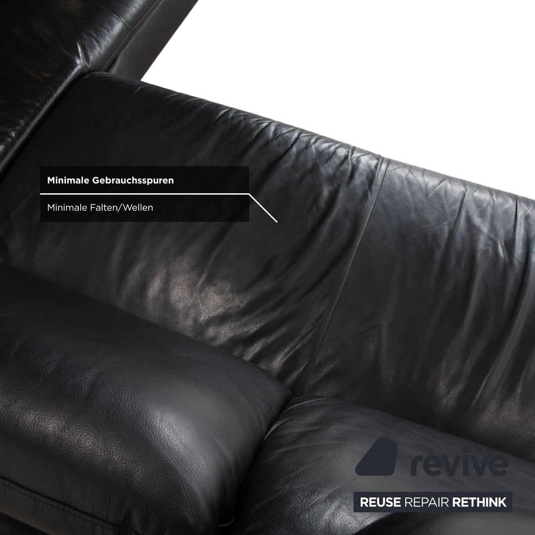 Canapé d'angle en cuir bouclé noir Willi Schillig, canapé à réglage manuel