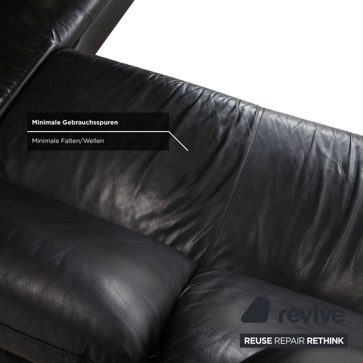 Canapé d'angle en cuir bouclé noir Willi Schillig, canapé à réglage manuel