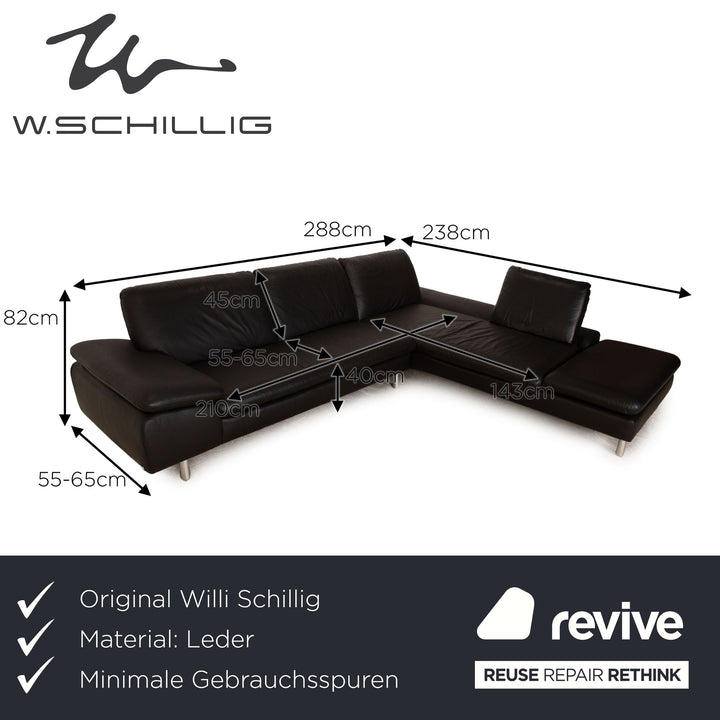 Willi Schillig Loop Leder Ecksofa Schwarz Recamiere Rechts