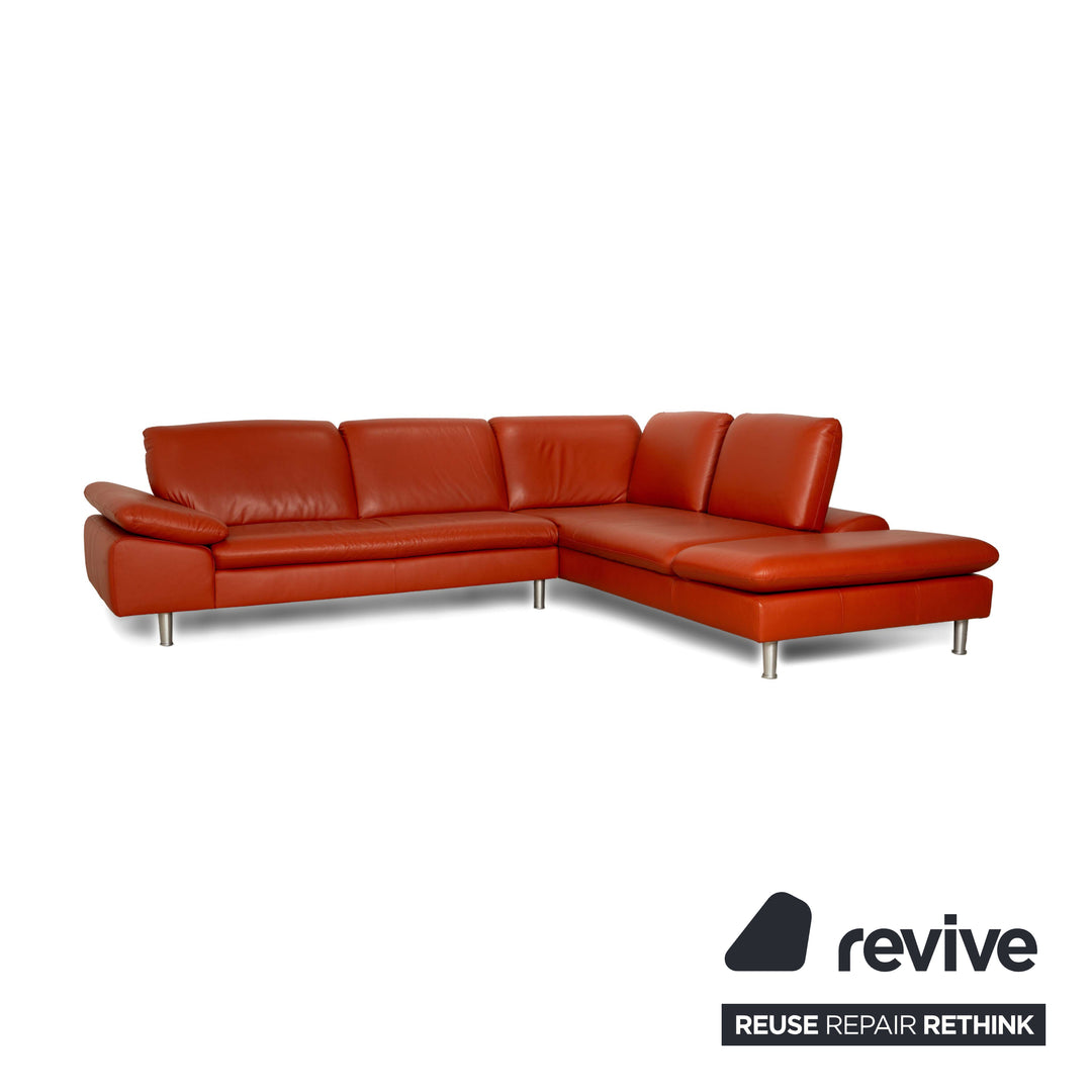 Willi Schillig Loop Leder Ecksofa Sofa Couch inkl. Hocker Orange Rot manuelle Funktion