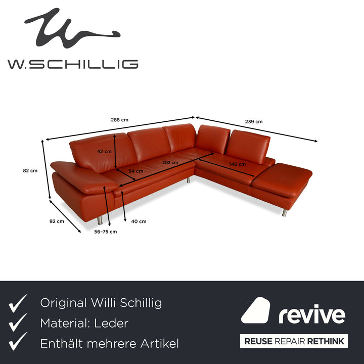 Willi Schillig Loop Leder Ecksofa Sofa Couch inkl. Hocker Orange Rot manuelle Funktion