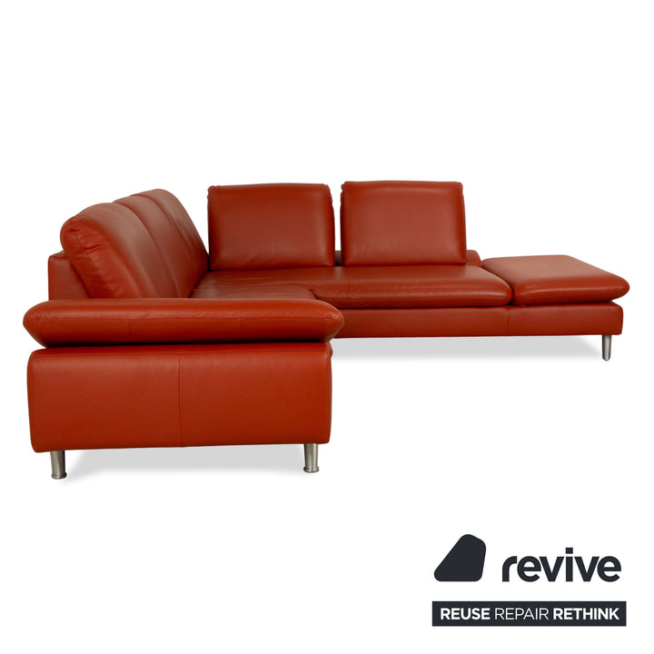 Willi Schillig Loop Leder Ecksofa Sofa Couch inkl. Hocker Orange Rot manuelle Funktion