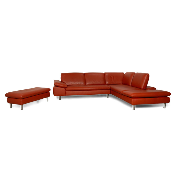 Willi Schillig Loop Leder Ecksofa Sofa Couch inkl. Hocker Orange Rot manuelle Funktion