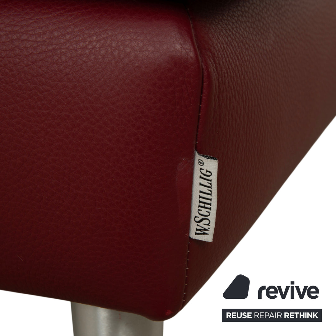 Tabouret en cuir à boucle Willi Schillig, rouge, bordeaux