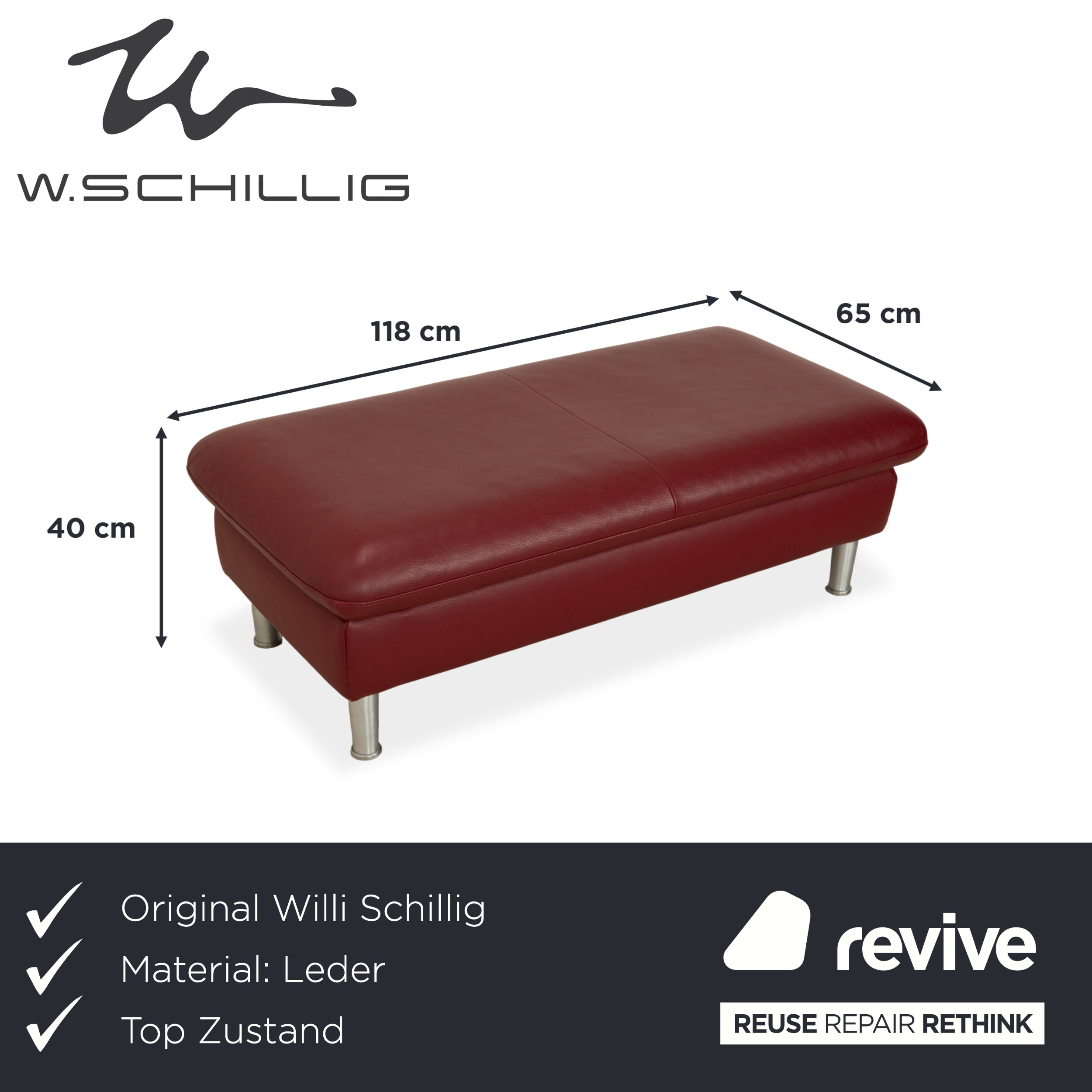 Tabouret en cuir à boucle Willi Schillig, rouge, bordeaux
