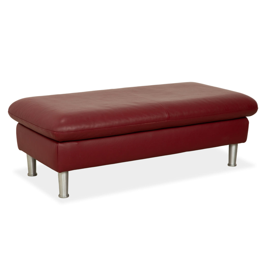 Tabouret en cuir à boucle Willi Schillig, rouge, bordeaux