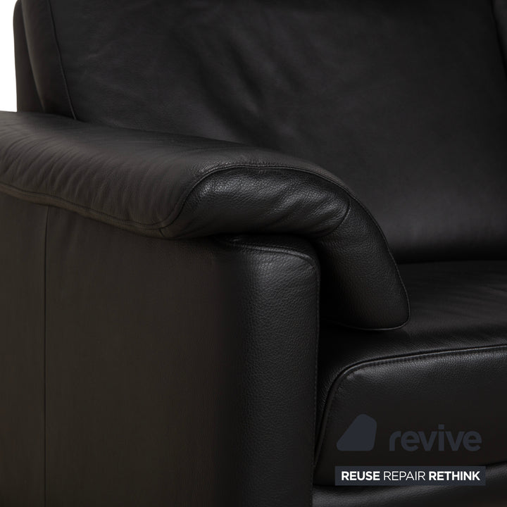 Canapé deux places en cuir noir Willi Schillig Lucca avec appuie-tête