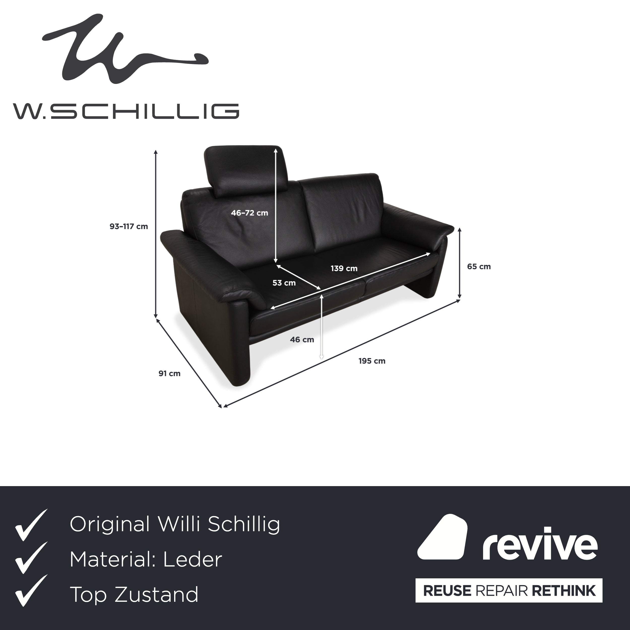 Willi Schillig Lucca Leder Zweisitzer Schwarz Sofa Couch Kopfstütze
