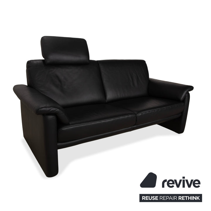 Canapé deux places en cuir noir Willi Schillig Lucca avec appuie-tête