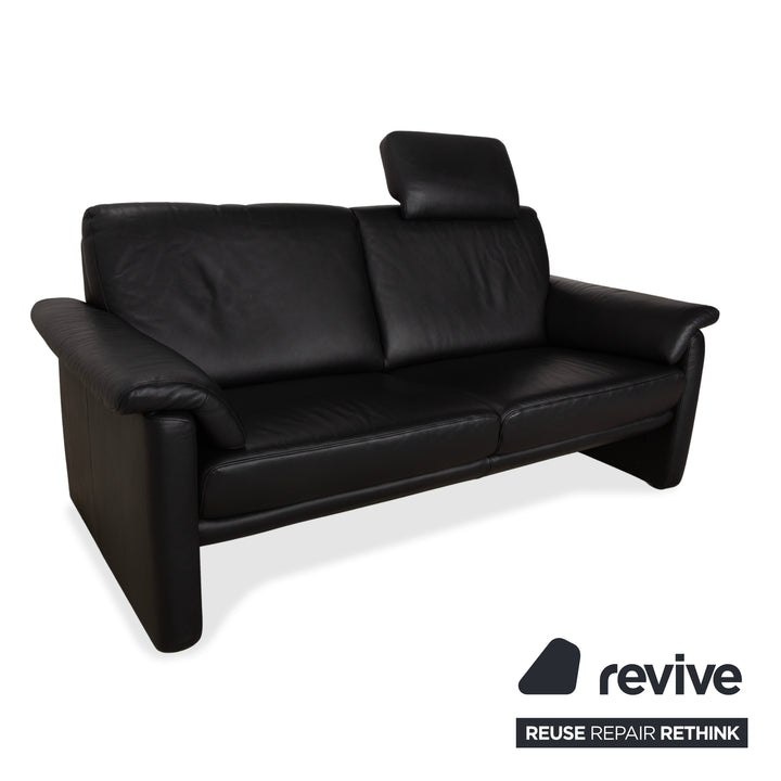 Canapé deux places en cuir noir Willi Schillig Lucca avec appuie-tête