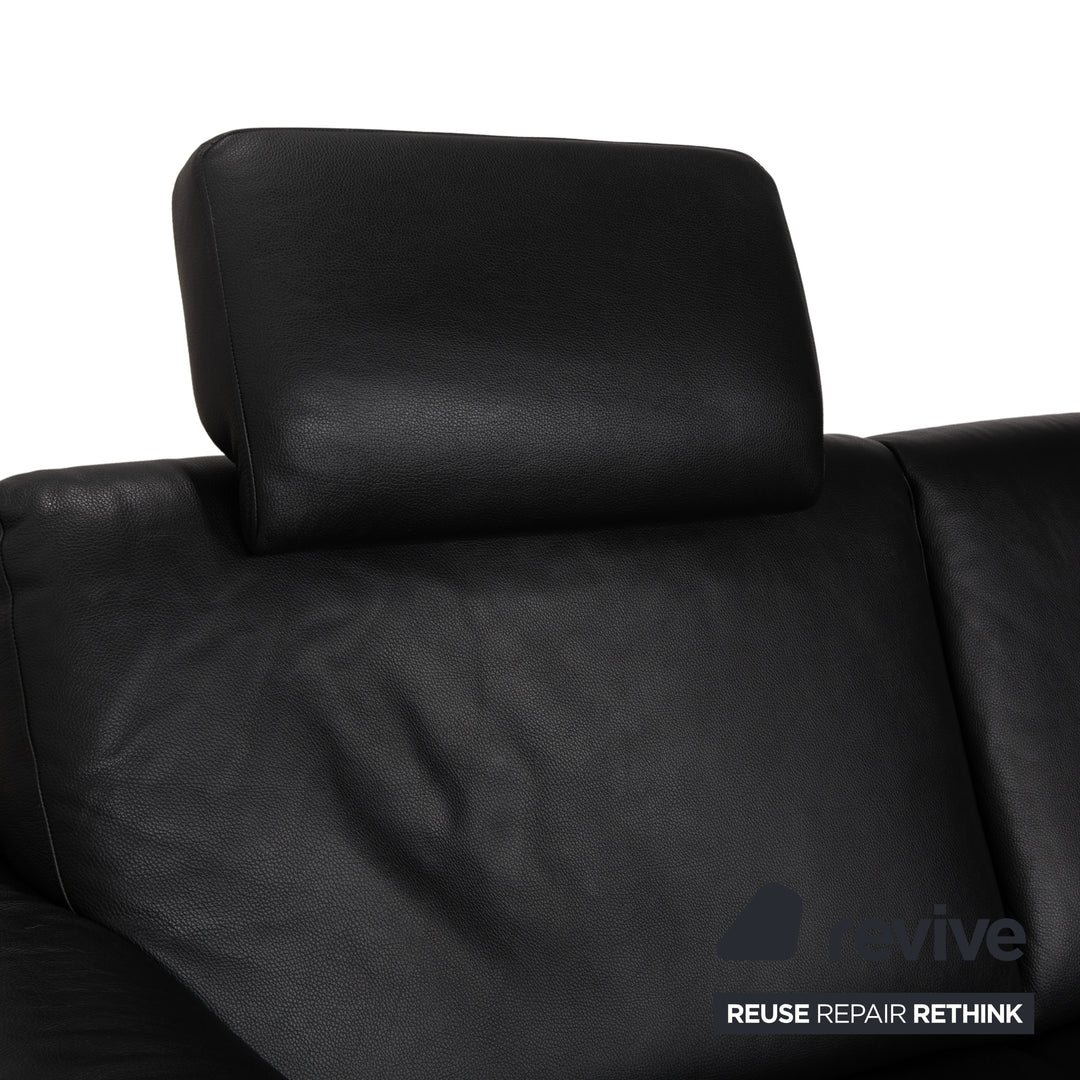 Canapé deux places en cuir noir Willi Schillig Lucca avec appuie-tête