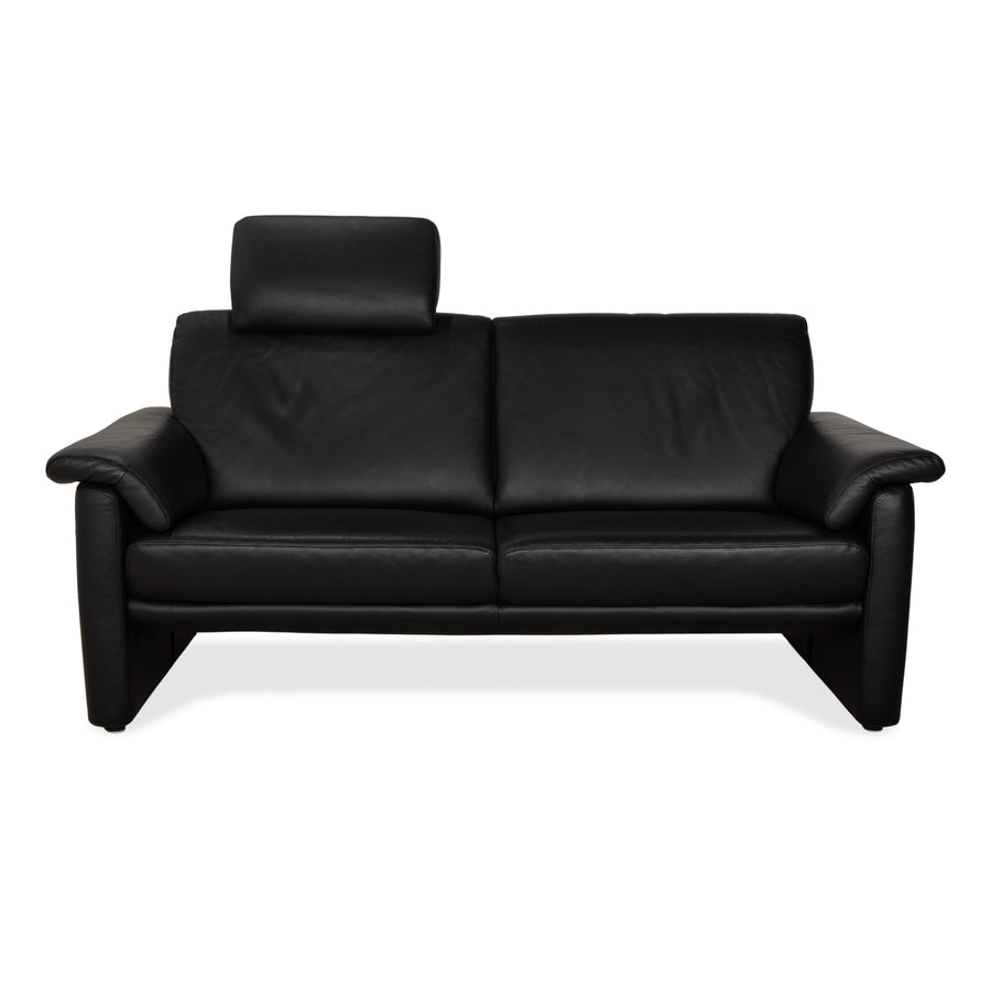 Willi Schillig Lucca Leather Two-Seater Black Sofa Couch with Headrest