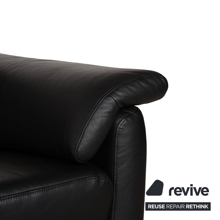 Canapé deux places en cuir noir Willi Schillig Lucca avec appuie-tête