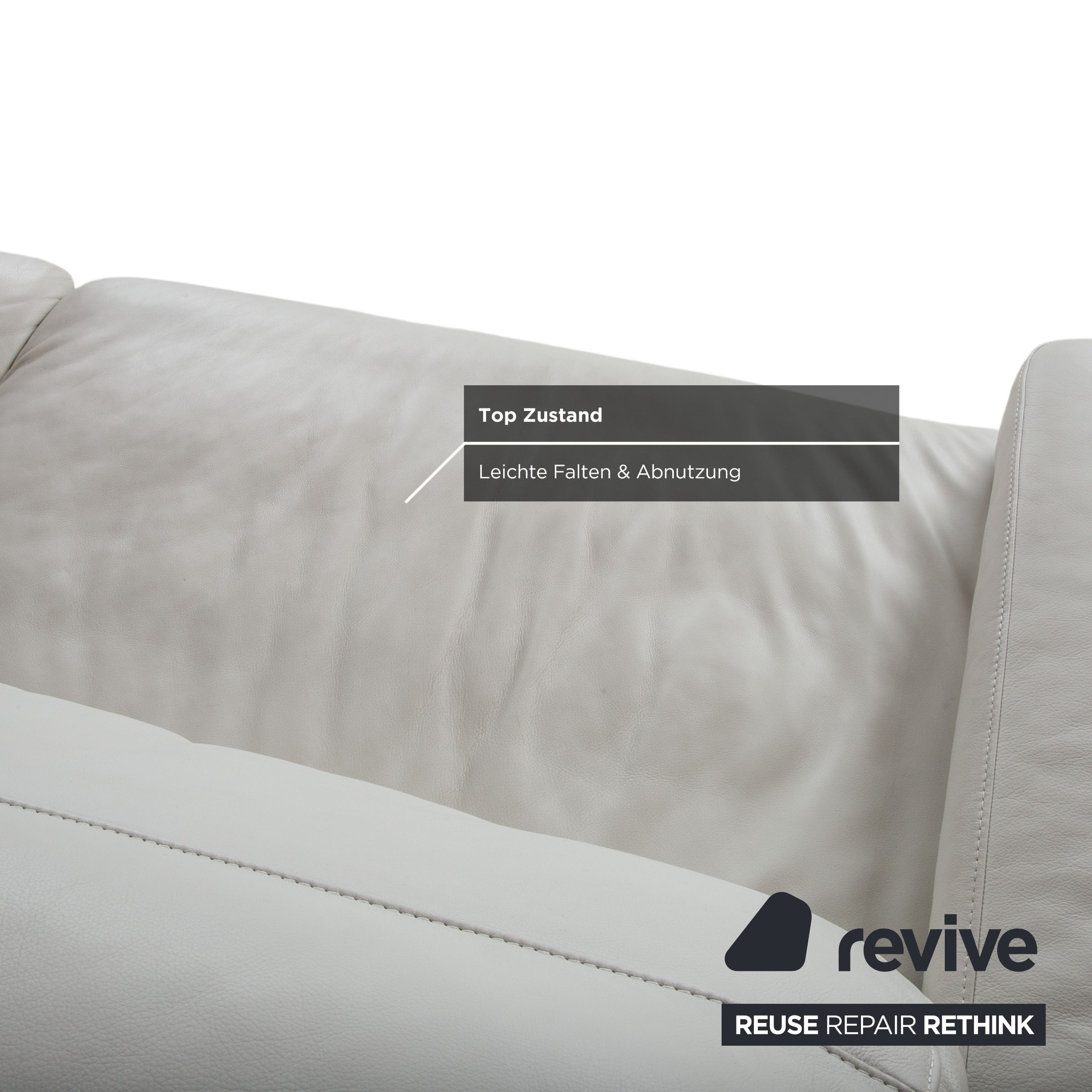 Willi Schillig Magnolia Leather Three-Seater Light Grey Bone Manual Reclining Sofa Couch