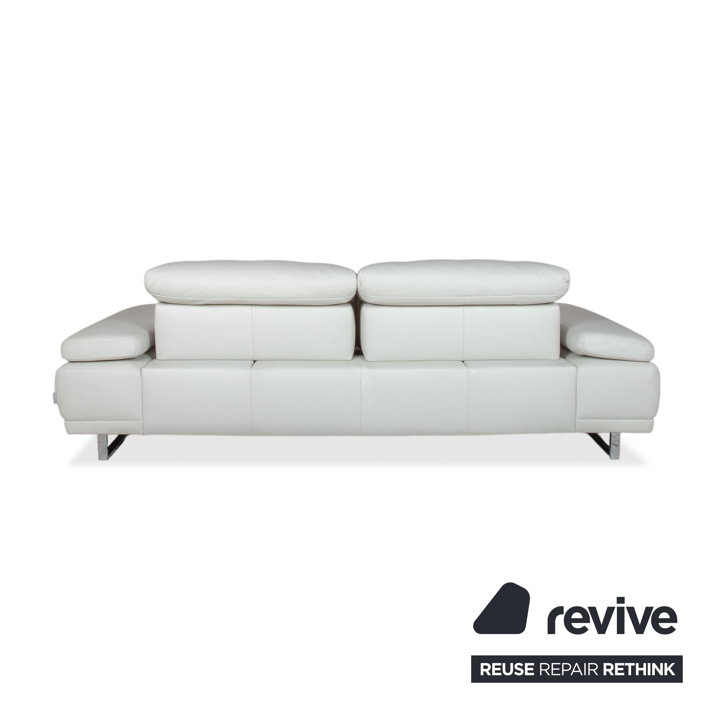 Willi Schillig Magnolia Leather Three-Seater Light Grey Bone Manual Reclining Sofa Couch
