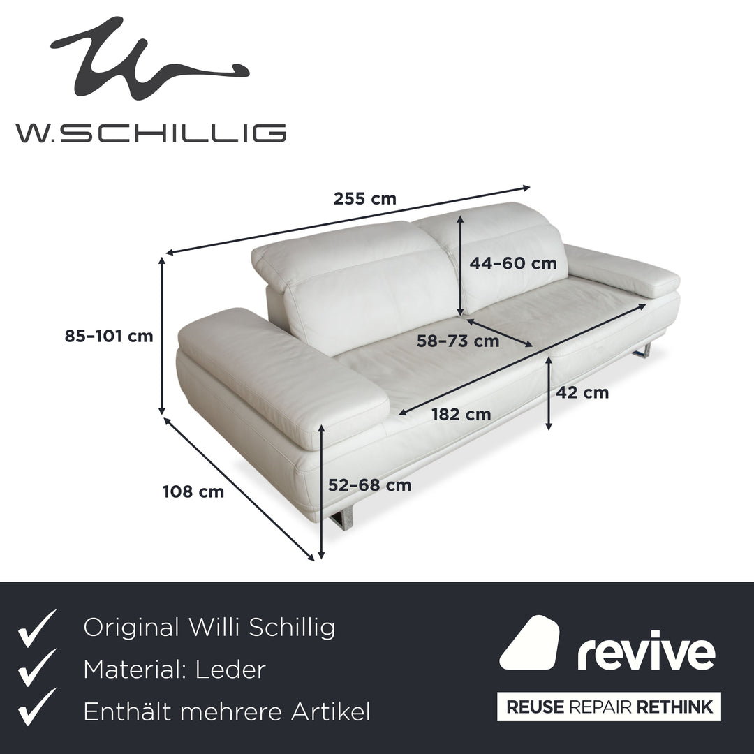 Willi Schillig Magnolia Ensemble Cuir Trois et Deux Places Gris Clair Os Fonction manuelle Canapé Sofa
