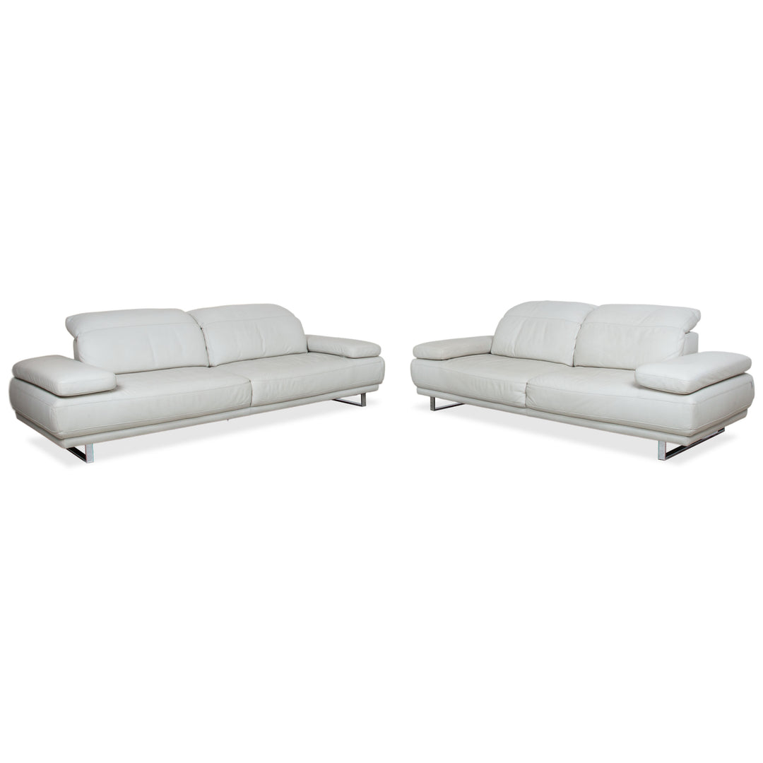 Willi Schillig Magnolia Ensemble Cuir Trois et Deux Places Gris Clair Os Fonction manuelle Canapé Sofa