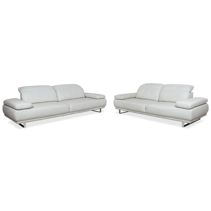 Willi Schillig Magnolia Ensemble Cuir Trois et Deux Places Gris Clair Os Fonction manuelle Canapé Sofa
