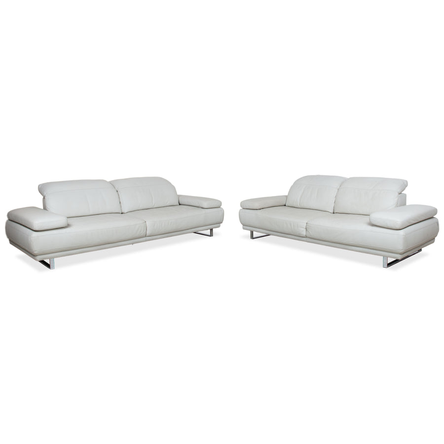 Willi Schillig Magnolia Ensemble Cuir Trois et Deux Places Gris Clair Os Fonction manuelle Canapé Sofa