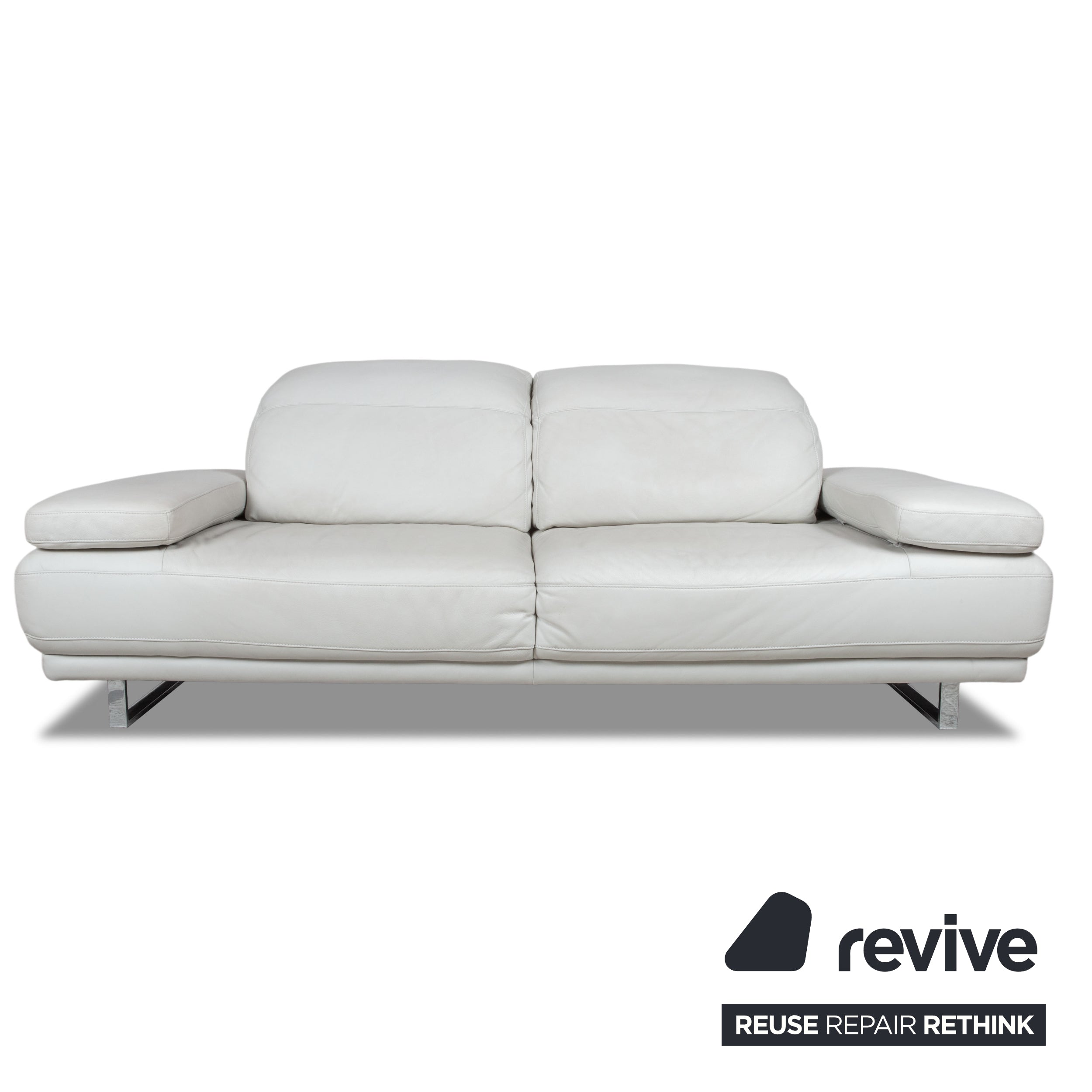 Willi Schillig Magnolia Leather Suite Three and Two-seater Light Grey Bone Manual Function Sofa Couch