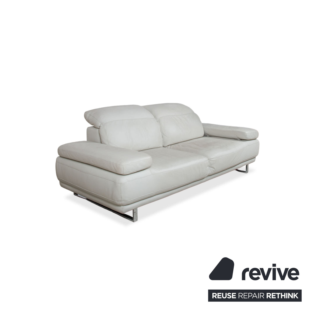 Willi Schillig Magnolia Leather Two-Seater Light Grey Cream Beige Manual Function Sofa Couch