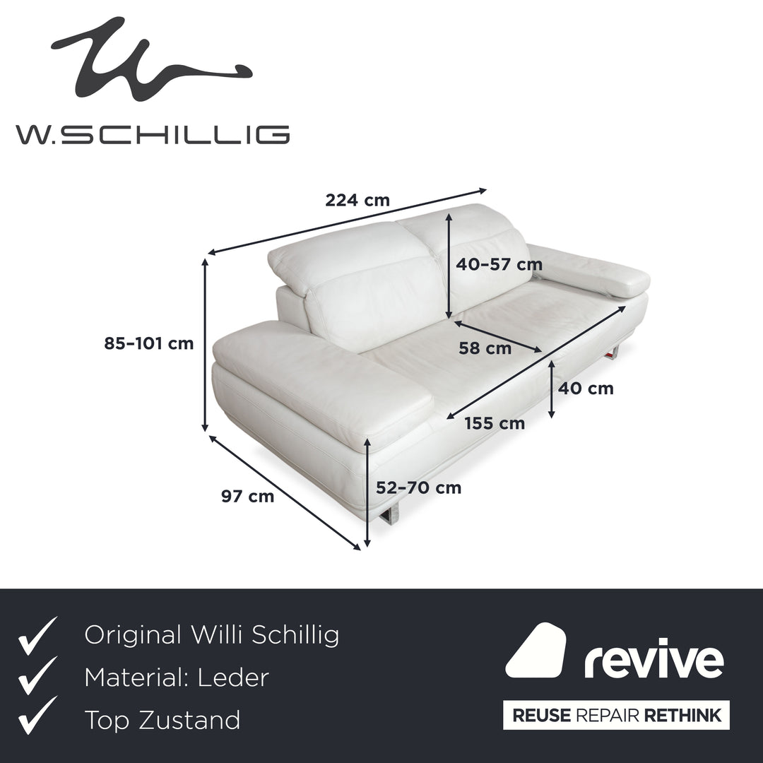 Willi Schillig Magnolia Leather Two-Seater Light Grey Cream Beige Manual Function Sofa Couch