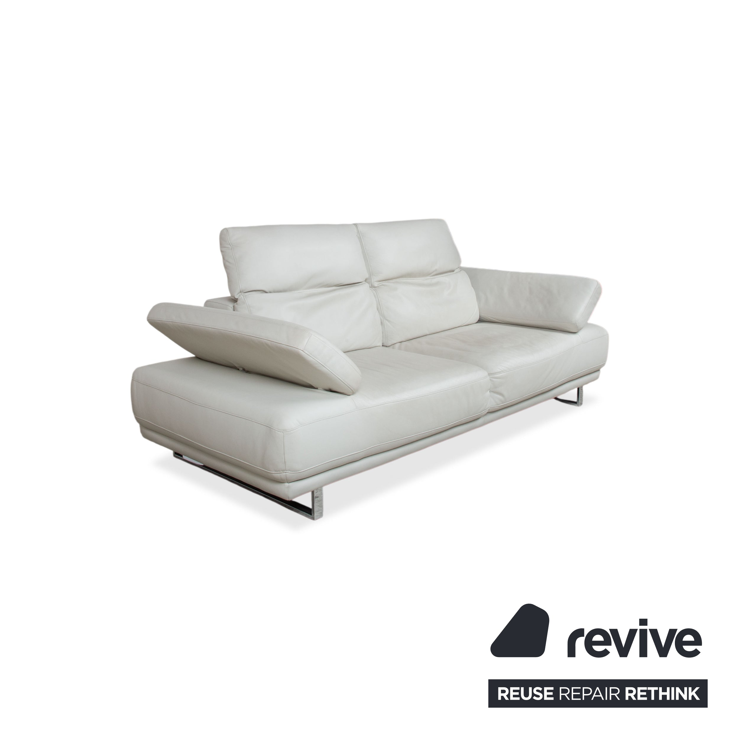 Willi Schillig Magnolia Leather Two-Seater Light Grey Cream Beige Manual Function Sofa Couch