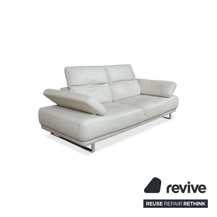 Willi Schillig Magnolia Leather Two-Seater Light Grey Cream Beige Manual Function Sofa Couch