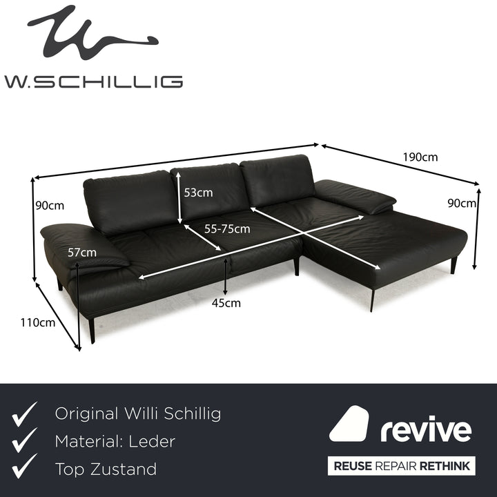 Willi Schillig Samiraa Leather Corner Sofa Black Récamière right Sofa Couch