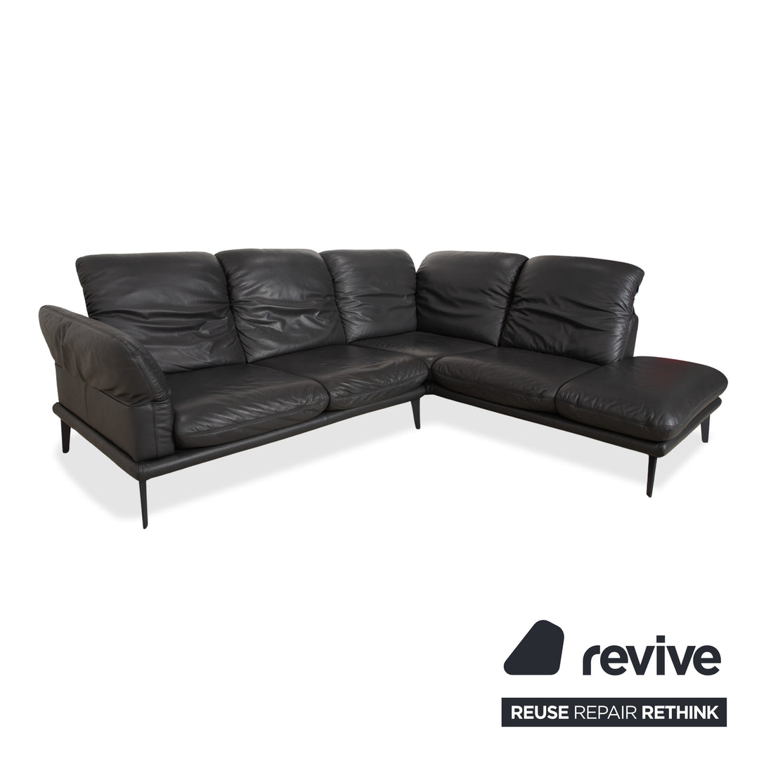 Willi Schillig Sherry Leder Ecksofa Dunkelgrau Anthrazit manuelle Funktion Sofa Couch