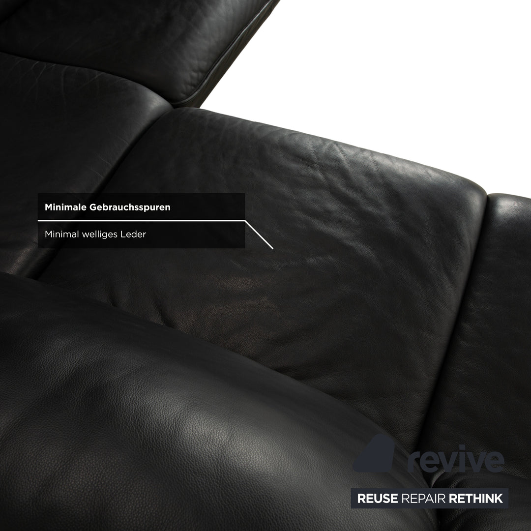 Willi Schillig Sherry Leather Corner Sofa Ottoman Black Sofa Couch Manual Function