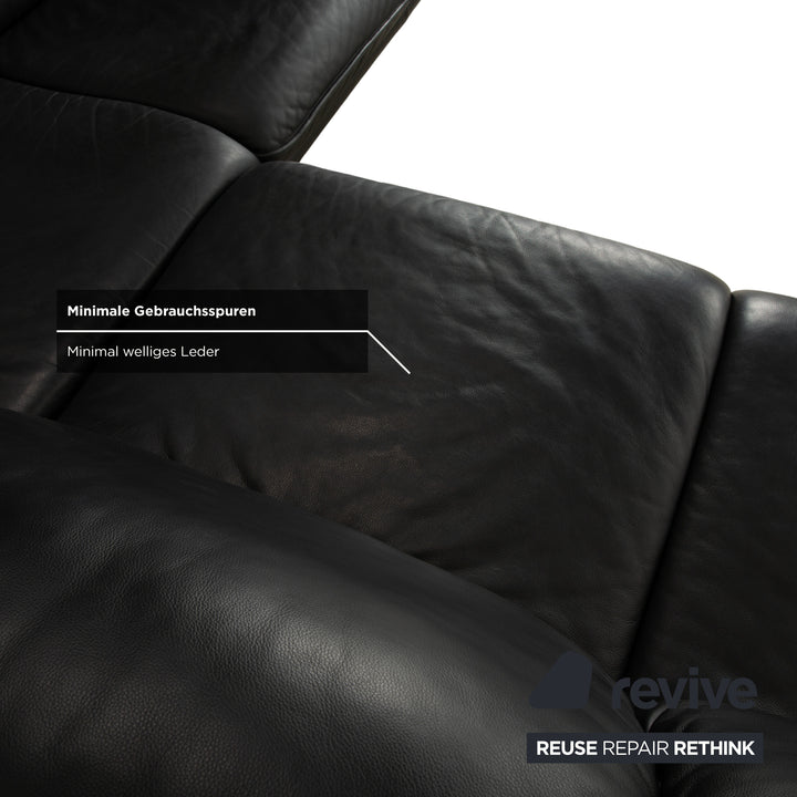 Willi Schillig Sherry Leather Corner Sofa Ottoman Black Sofa Couch Manual Function
