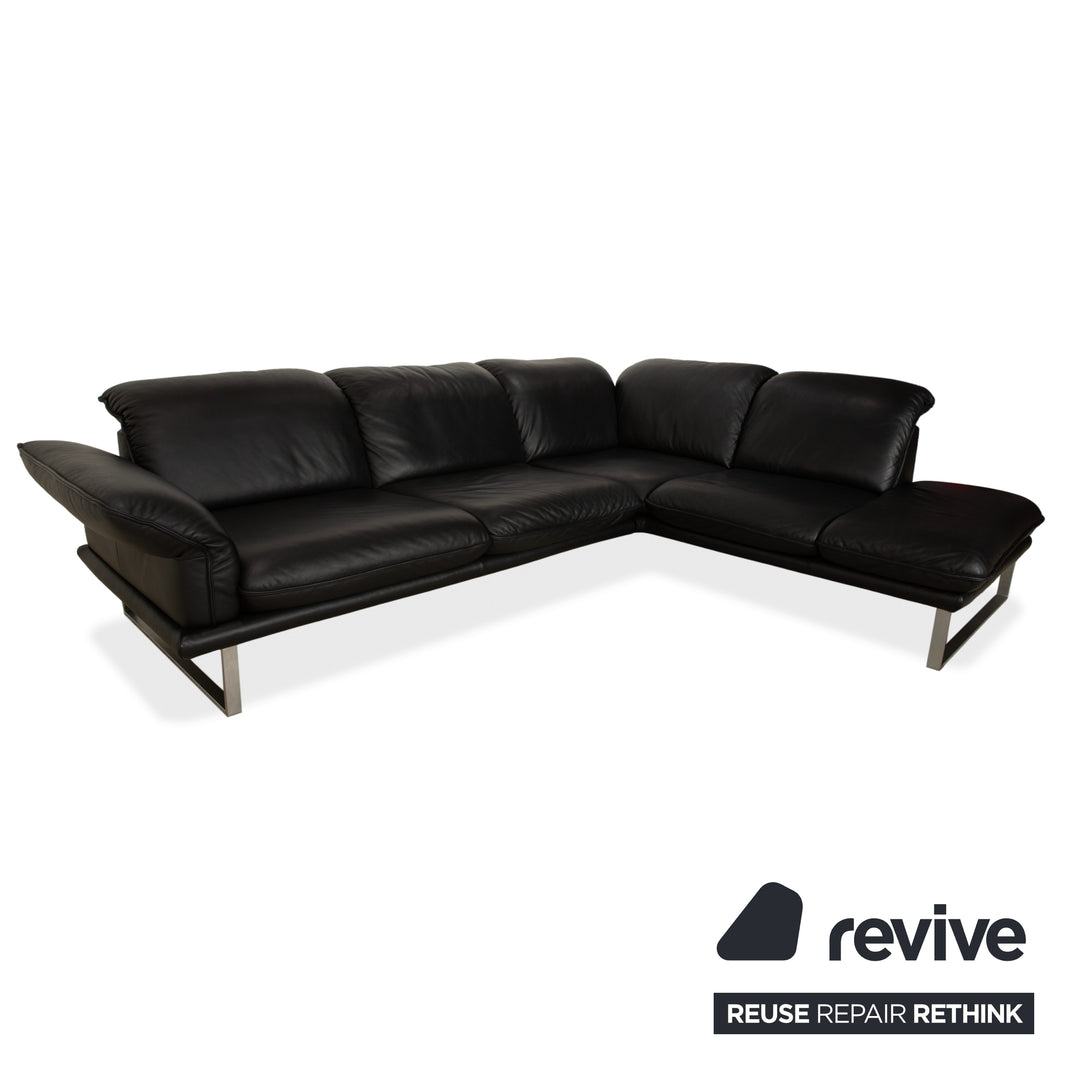 Willi Schillig Sherry Leder Ecksofa Hocker Schwarz Sofa Couch manuelle Funktion