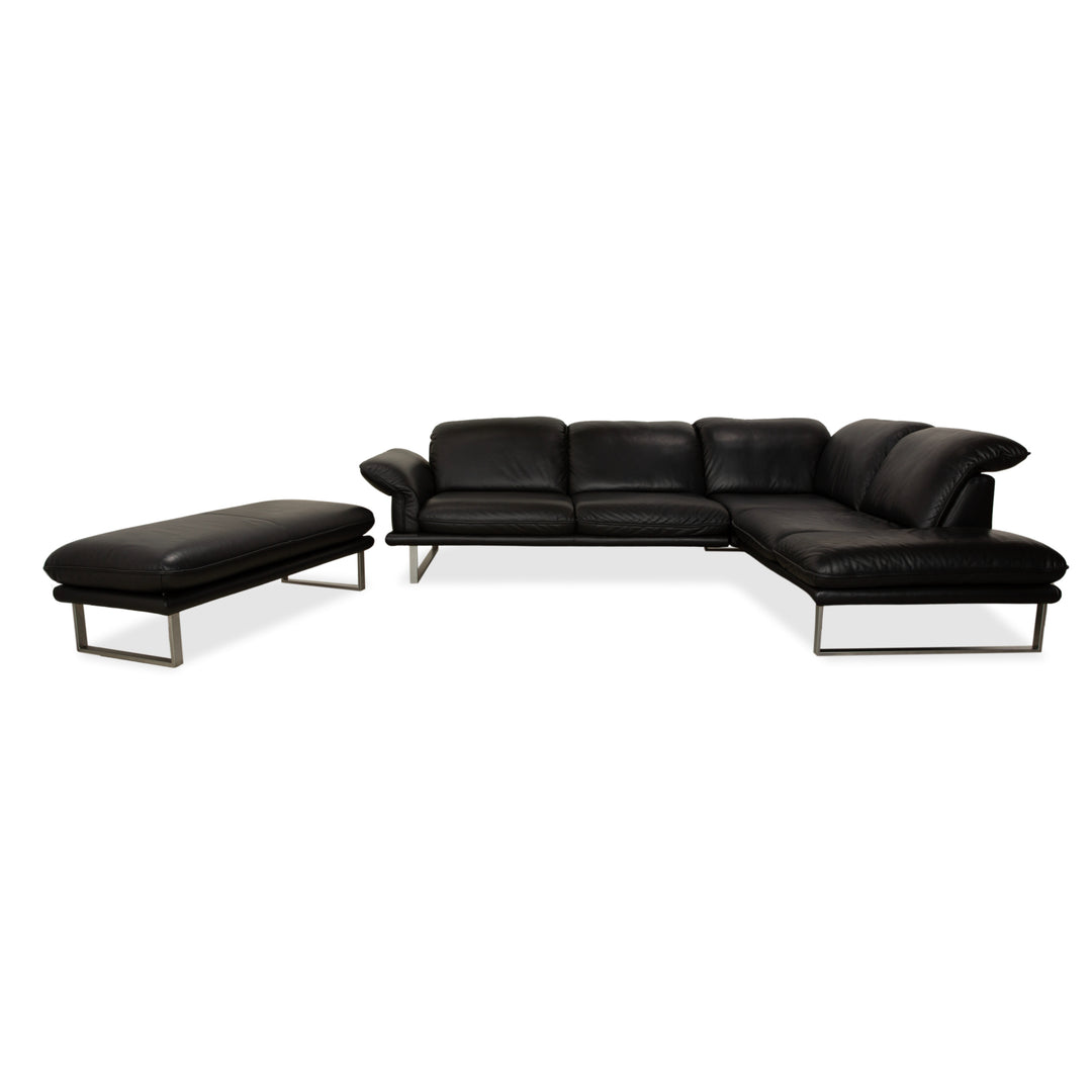 Willi Schillig Sherry Leather Corner Sofa Ottoman Black Sofa Couch Manual Function