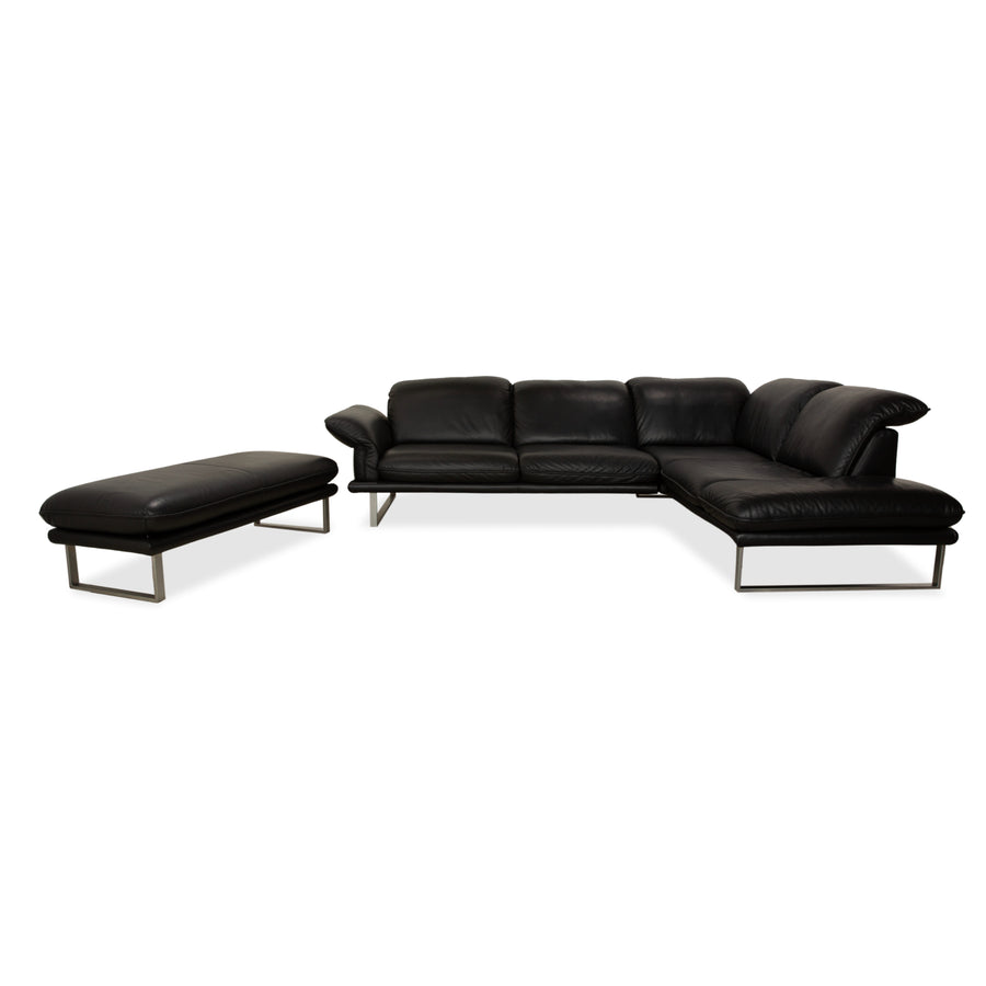 Willi Schillig Sherry Leather Corner Sofa Ottoman Black Sofa Couch Manual Function