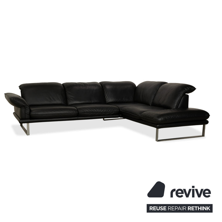 Willi Schillig Sherry Leather Corner Sofa Ottoman Black Sofa Couch Manual Function