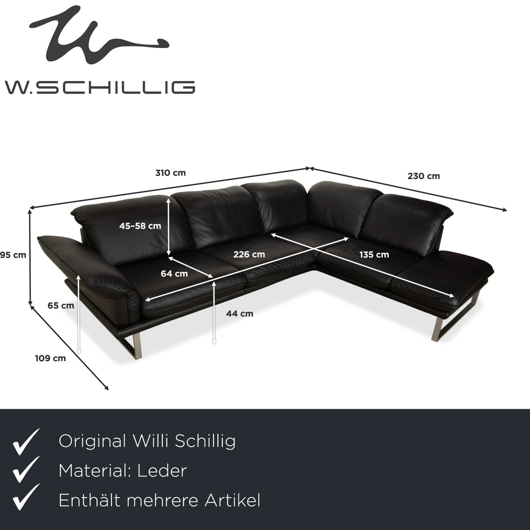 Willi Schillig Sherry Leather Corner Sofa Ottoman Black Sofa Couch Manual Function