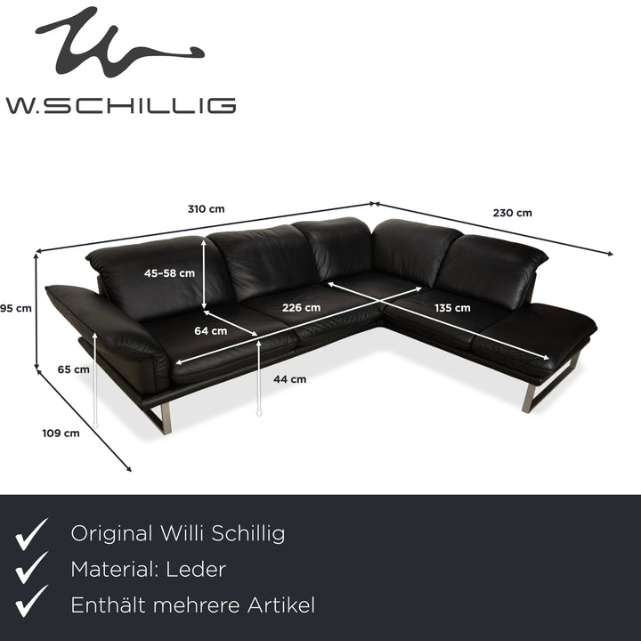 Willi Schillig Sherry Leather Corner Sofa Ottoman Black Sofa Couch Manual Function