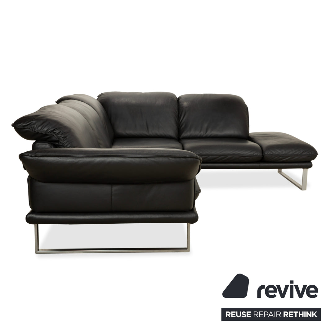 Willi Schillig Sherry Leather Corner Sofa Black Sofa Couch Manual Function