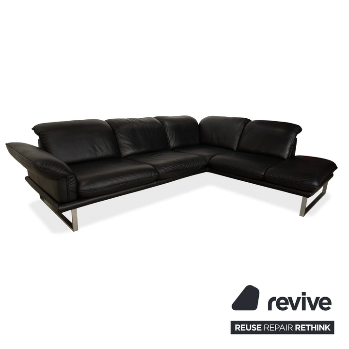 Willi Schillig Sherry Leather Corner Sofa Black Sofa Couch Manual Function