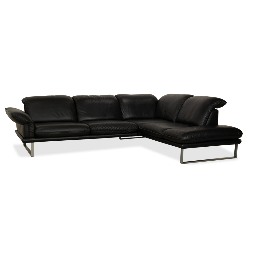 Willi Schillig Sherry Leather Corner Sofa Black Sofa Couch Manual Function