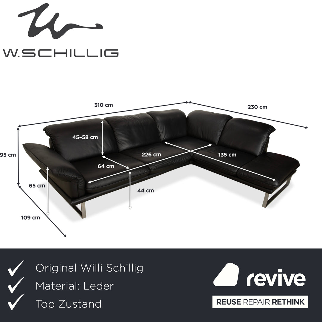 Willi Schillig Sherry Leather Corner Sofa Black Sofa Couch Manual Function