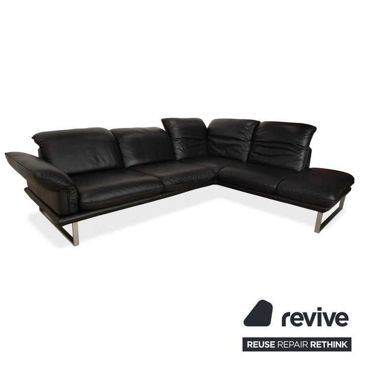 Willi Schillig Sherry Leather Corner Sofa Black Sofa Couch Manual Function