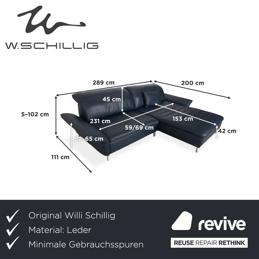 Willi Schillig Stella Leather Corner Sofa Chaise Blue Dark Blue Manual Function