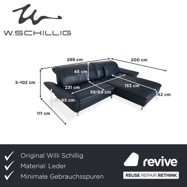 Willi Schillig Stella Leather Corner Sofa Chaise Blue Dark Blue Manual Function