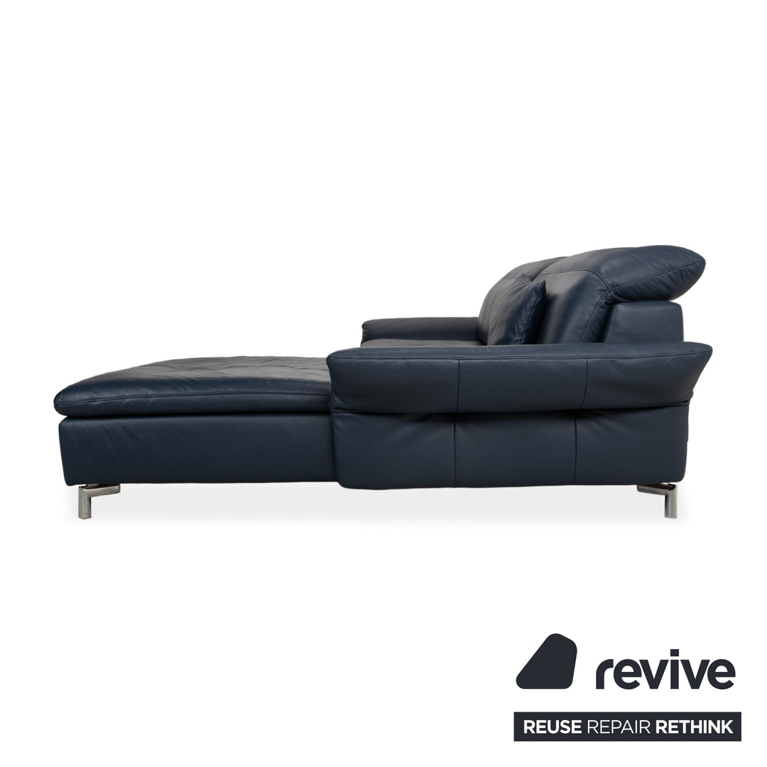 Willi Schillig Stella Leather Corner Sofa Chaise Blue Dark Blue Manual Function