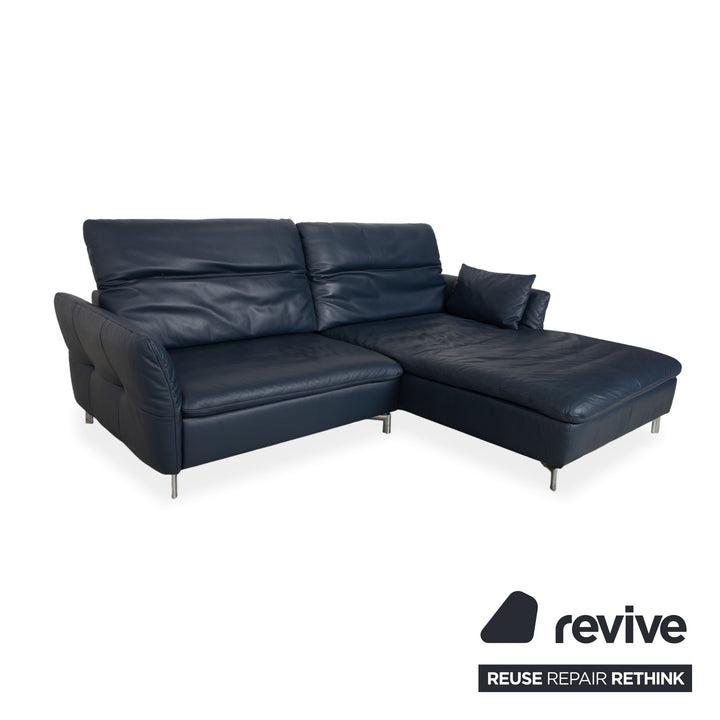 Willi Schillig Stella Leather Corner Sofa Chaise Blue Dark Blue Manual Function